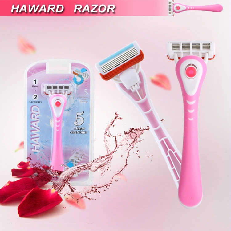 Private Label Ladies 5 Blade Razor System Cartridge Five Blade Shaving Women Razors