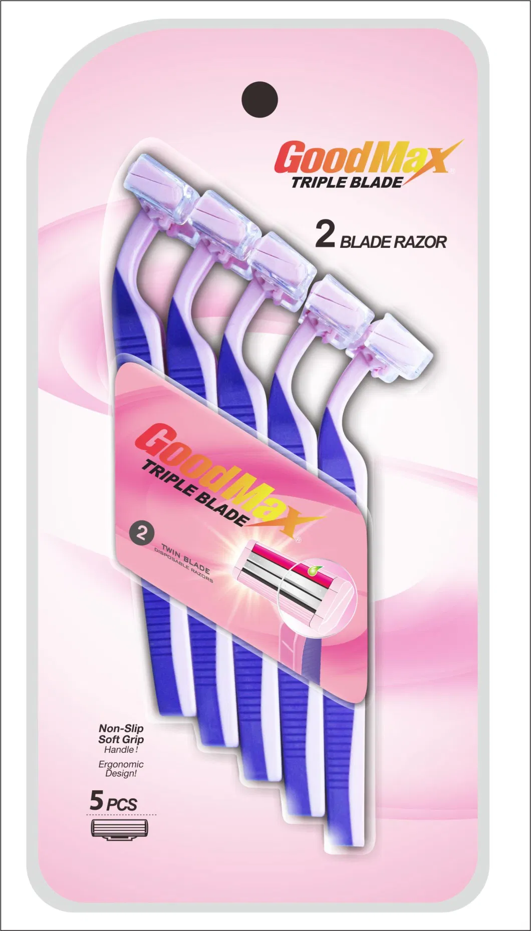 Twin Blade Disposable Razor with Lubricant Strip for Man