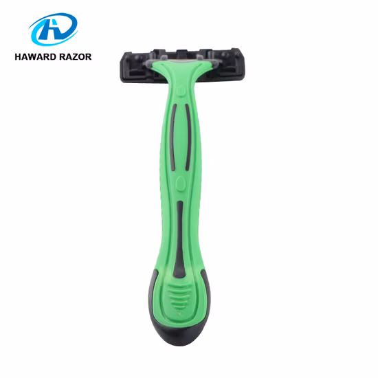 D316L Индивидуальная зеленая резиновая ручка, одноразовая бритва, инструмент для бритья, 3 лезвия, мужская бритва